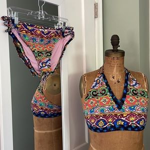 Nannette Lepore Mayan Mosaic Bikini Top and Bottom SZ L